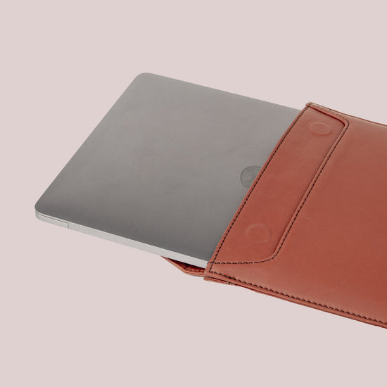 Macbook leather sleeve in a stylish brown color