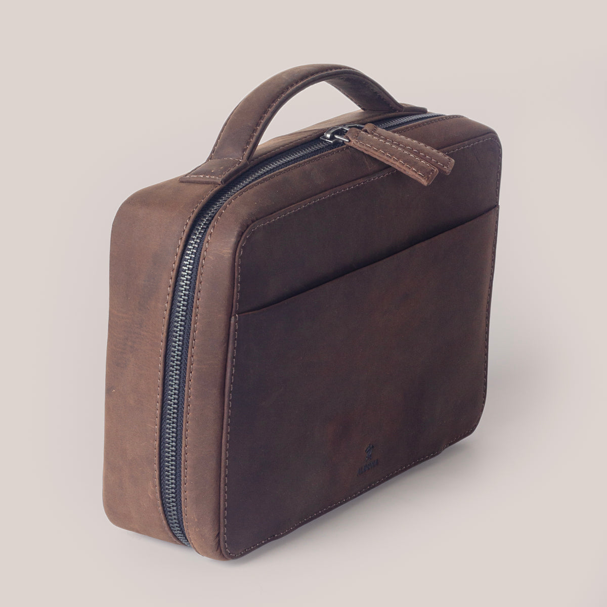 Leather Tech Accessory Organiser - Burnt Tobacco